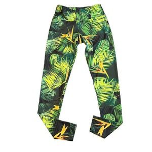 Onzie Birds of Paradise Palm Leaves Leggings Size Small/Medium Green Yellow